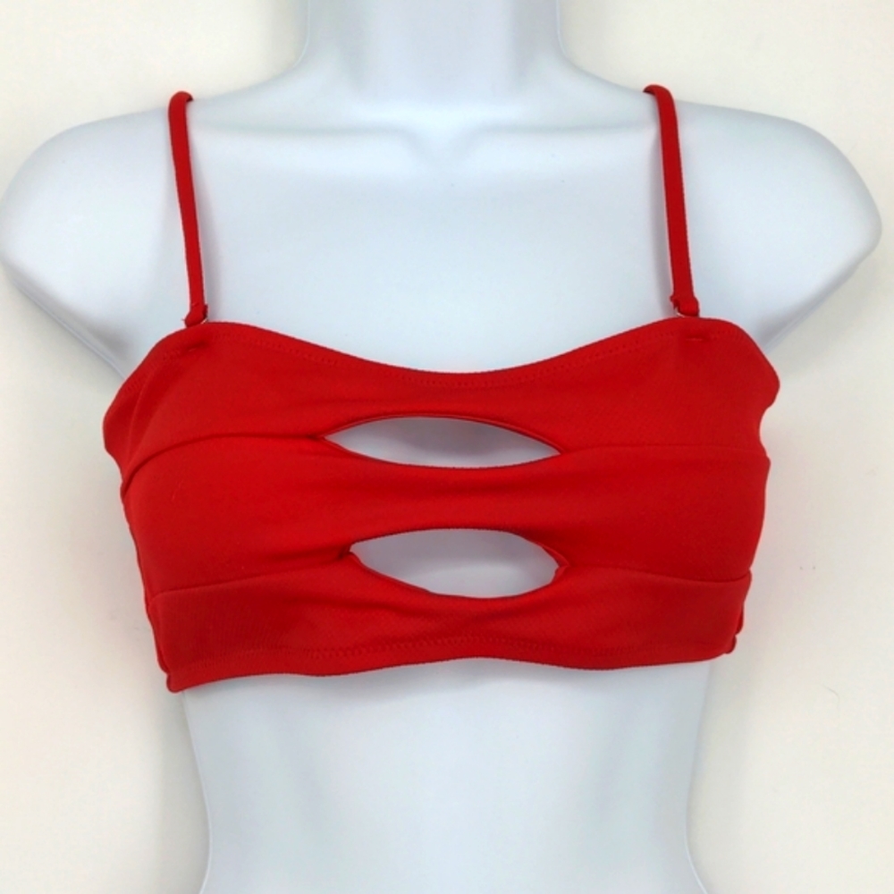 Cupshe Red Cutout Lace Up Bikini Top Swim Beach Vacation Medium